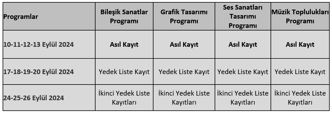 Kayıt Takvimi